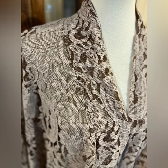 Elegant Stretch Lace Open-Front Sweater-Jacket brown - Picture 2 of 4